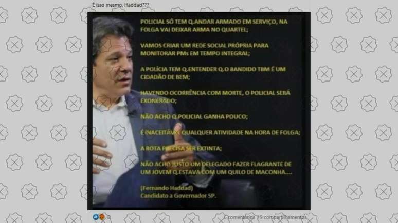 Post atribui declarações falsas sobre policiais a Fernando Haddad