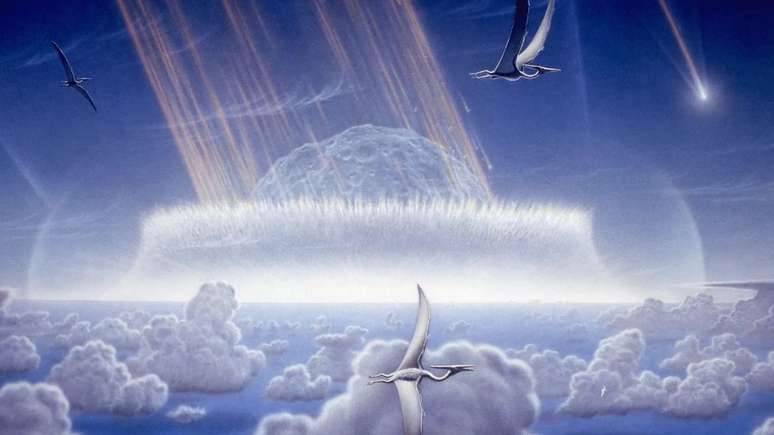 Ilustração de impacto de asteroide na Terra