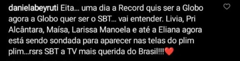 Daniela Beyruti alfineta a Globo –