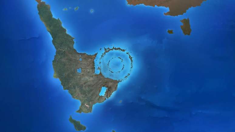 Ilustra&ccedil;&atilde;o da cratera de Chicxulub, logo ap&oacute;s sua forma&ccedil;&atilde;o