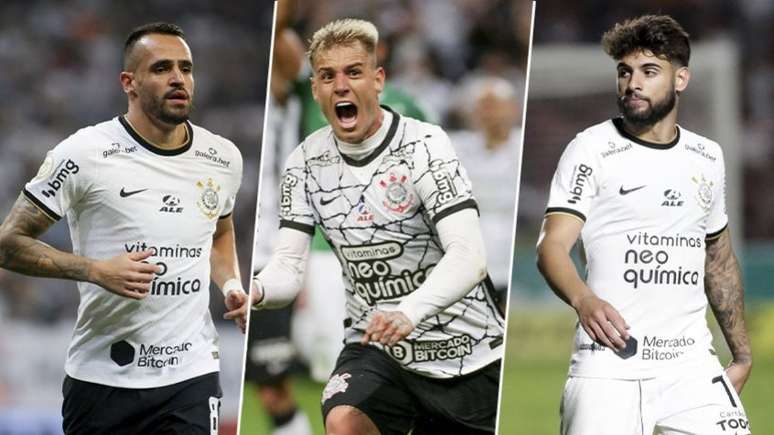 Renato Augusto, Róger Guedes e Yuri Alberto brilharam na vitória sobre o Dragão (Foto: Montagem L!/Ag.Corinthians)