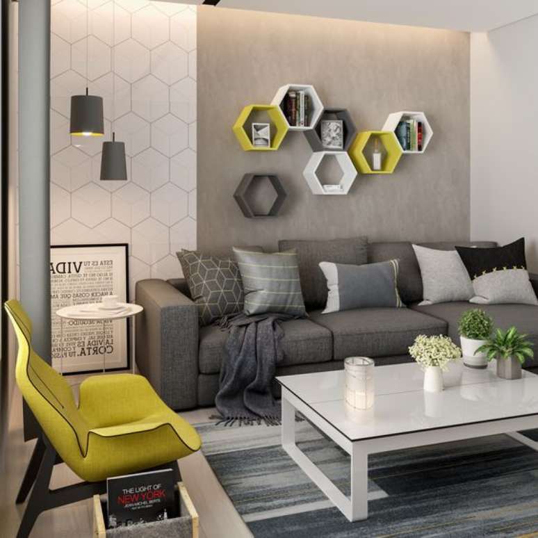 79. A cor amarela &eacute; perfeita para harmonizar com o cinza. Foto: Leroy Merlin