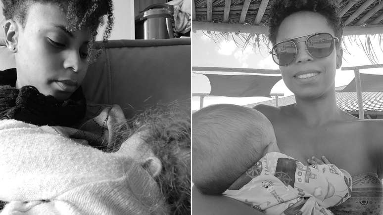 Mayara amamenta as filhas Amora, de 3 anos, e Alicia, de 9 meses