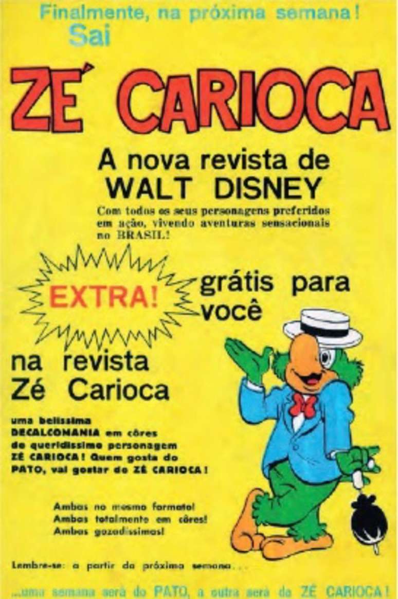 Material presente no livro 'O Essencial do Zé Carioca: Celebrando os 80 Anos de Sua Estreia' mostra primeiro anúncio de quadrinho do personagem