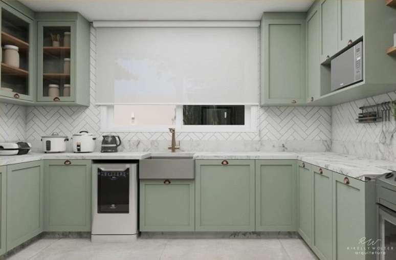 13. Cozinha moderna com armarios de cores frias – Foto Rikelly Wolker Arquitetura