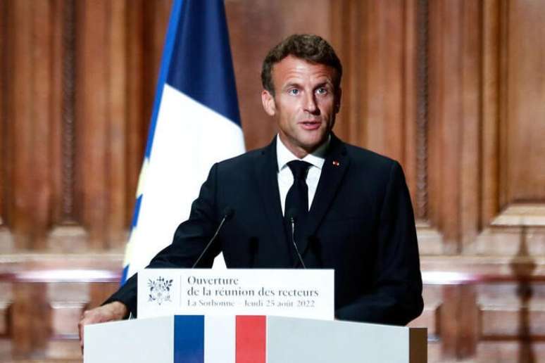 Presidente francês, Emmanuel Macron, em Paris
 25/8/2022   Mohammed Badra/Pool via Reuters