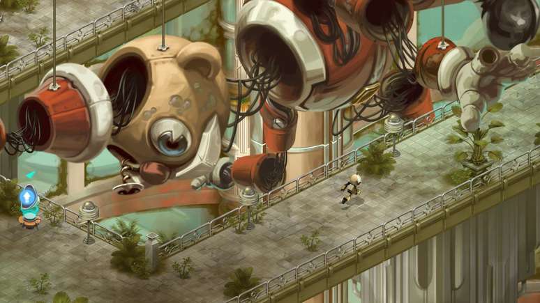 Em Retro Machina, jogador controla um pequeno robô que precisa desvendar mistérios de um mundo esquecido há muito tempo (Foto: Divulgação/Super.com)