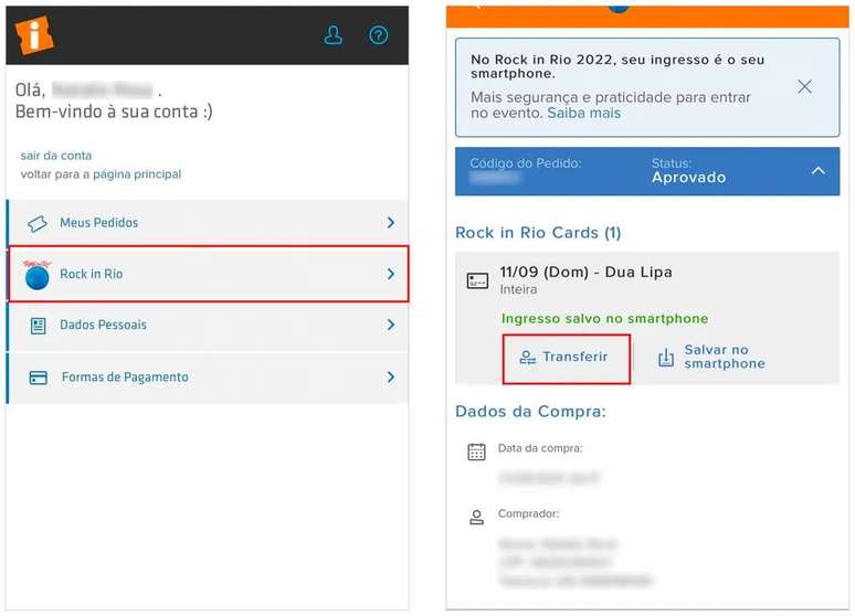 Confira como transferir ingresso digital do Rock In Rio para outra pessoa (Captura de tela: Natalie Rosa)