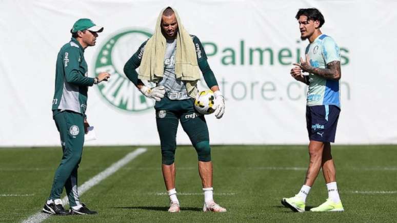 Abel Ferreira, Weverton e Gómez vão para mais uma semifinal pelo Palmeiras (Foto: Cesar Greco/Palmeiras)