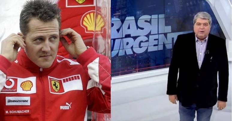 Schumacher sofreu grave acidente em 2013; Datena pediu cautela na busca por 'furo mundial' (Fotos: AFP; Reprodução/Band)