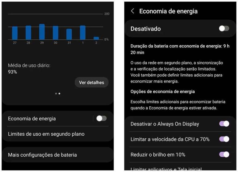 Recurso do próprio Android ajuda a economizar bateria (Captura de tela: André Magalhães)