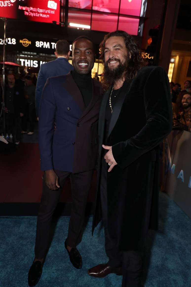 Yahya Abdul-Mateen II e Jason Momoa na première de 'Aquaman', em 2018