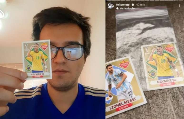 Igor Andrade vendeu figurinha rara de Neymar para Felipe Neto (Arquivo Pessoal/Reprodução)