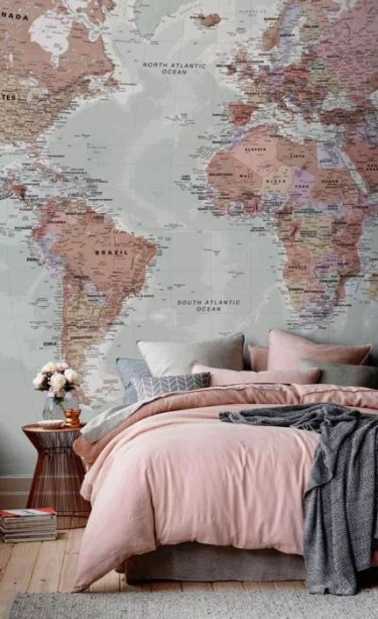 44. Paredes decoradas com mapa mundi &ndash; Via: Casa Claudia