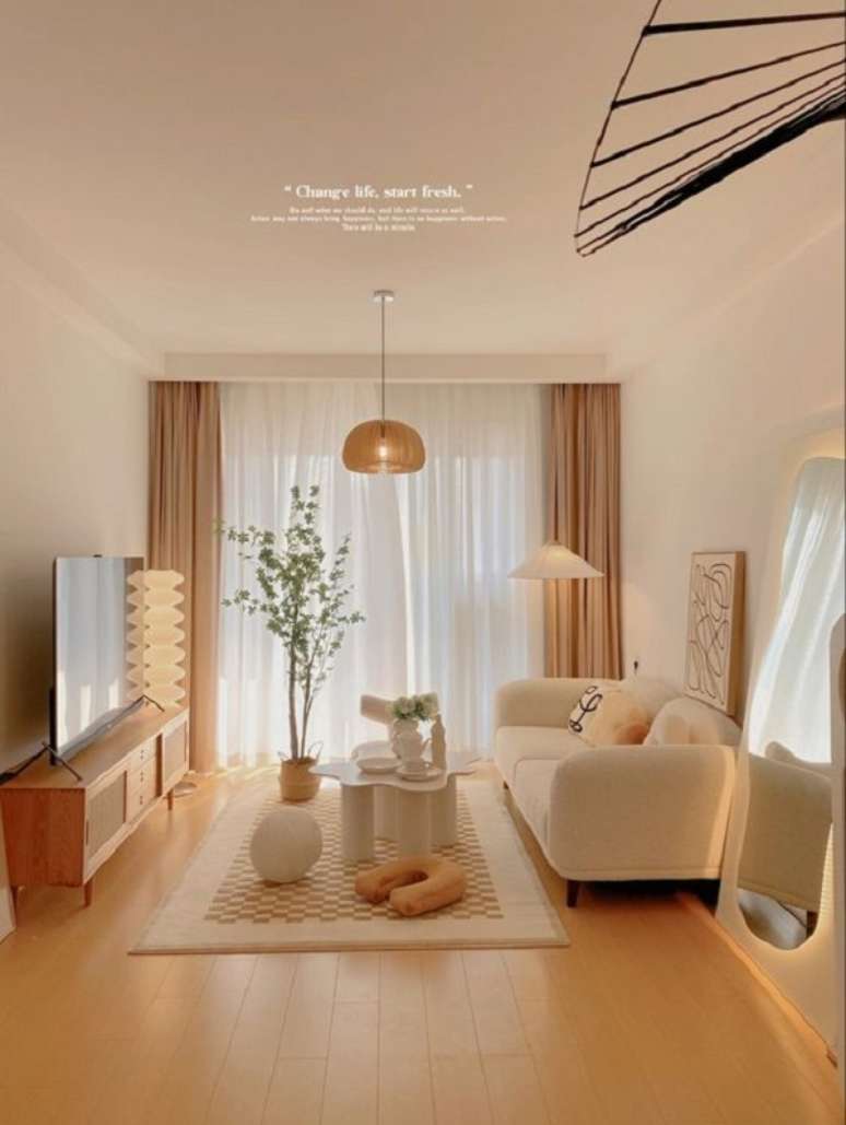 60. Sala com paleta de cores cor areia &ndash; Foto Ehou Channel