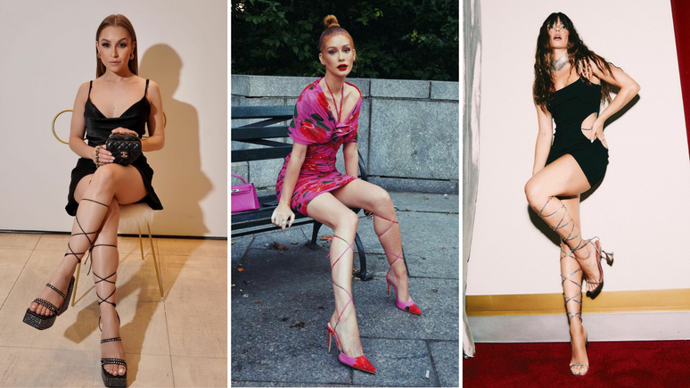 Famosas com cal&ccedil;ado de amarrar na perna 