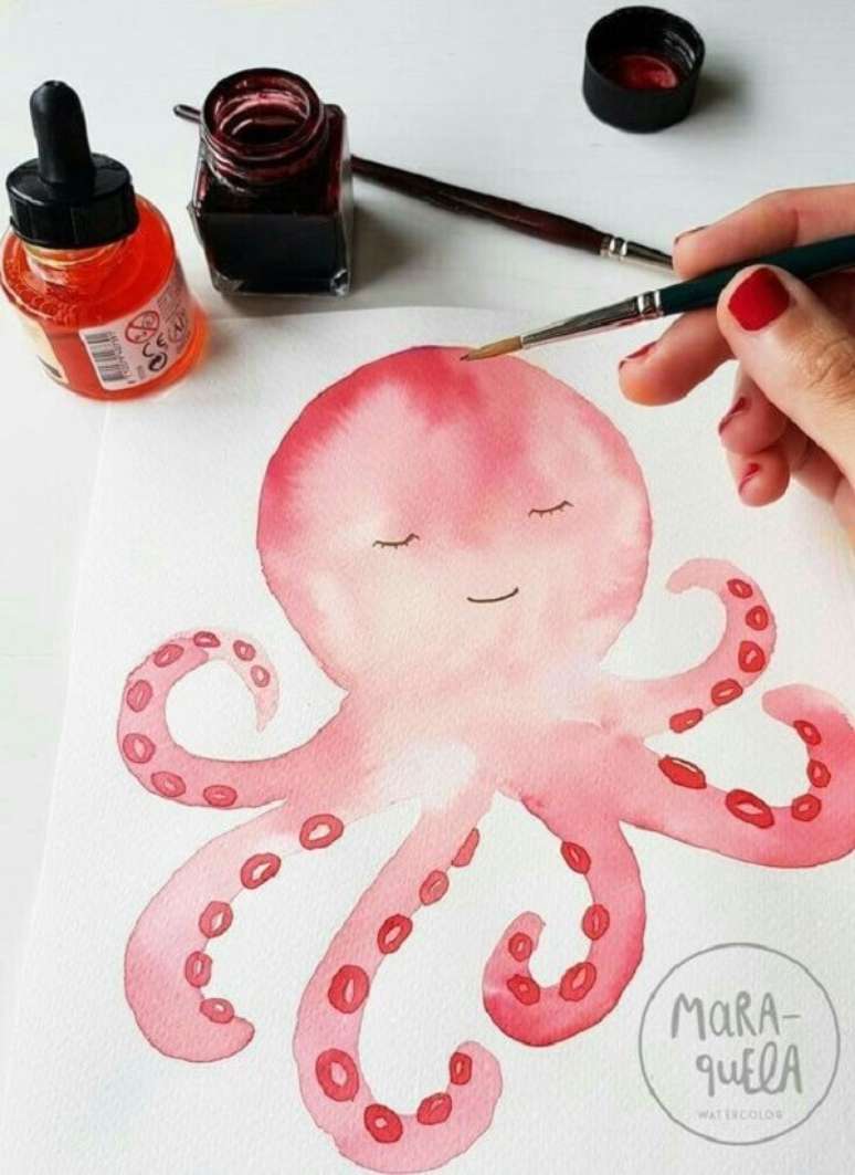26. Quadro aquarela em tons de rosa para quarto infantil &ndash; Foto Maraquela