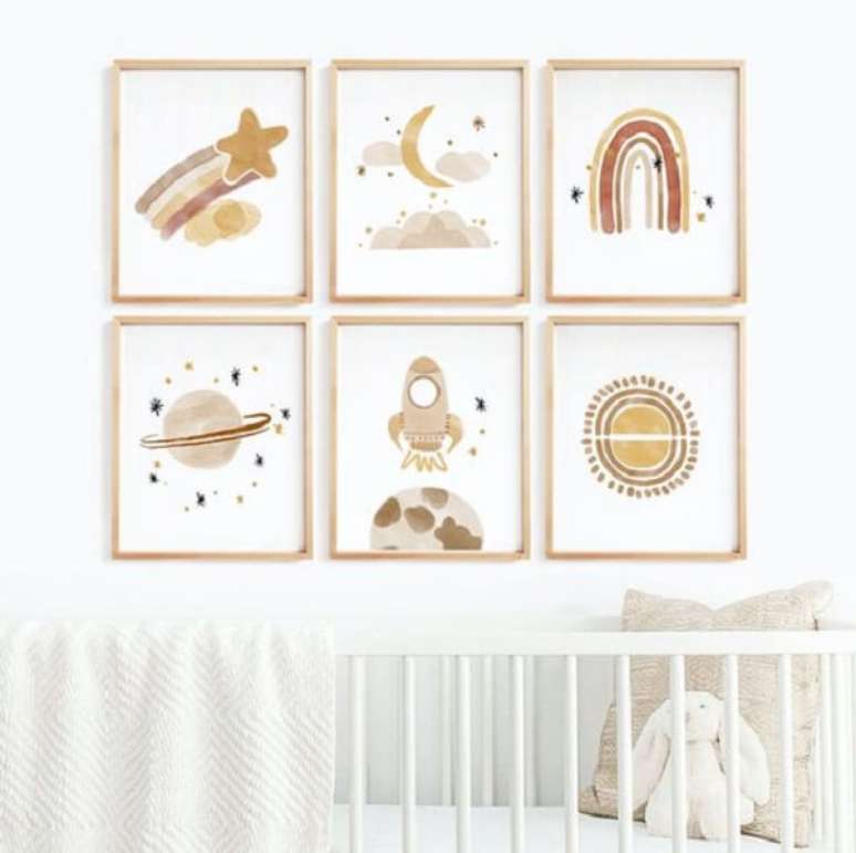 8. Conjunto de quadros em aquarela em tons neutros &ndash; Foto Etsy