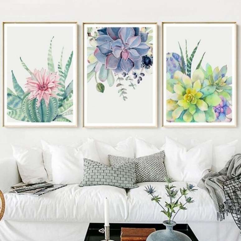 7. Quadro aquarela de flores e suculentas para sala de estar &ndash; Foto Amazon