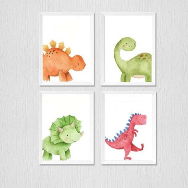 27. Quadro aquarela infantil para quarto de beb&ecirc; de dinossauro &ndash; Foto Elo7