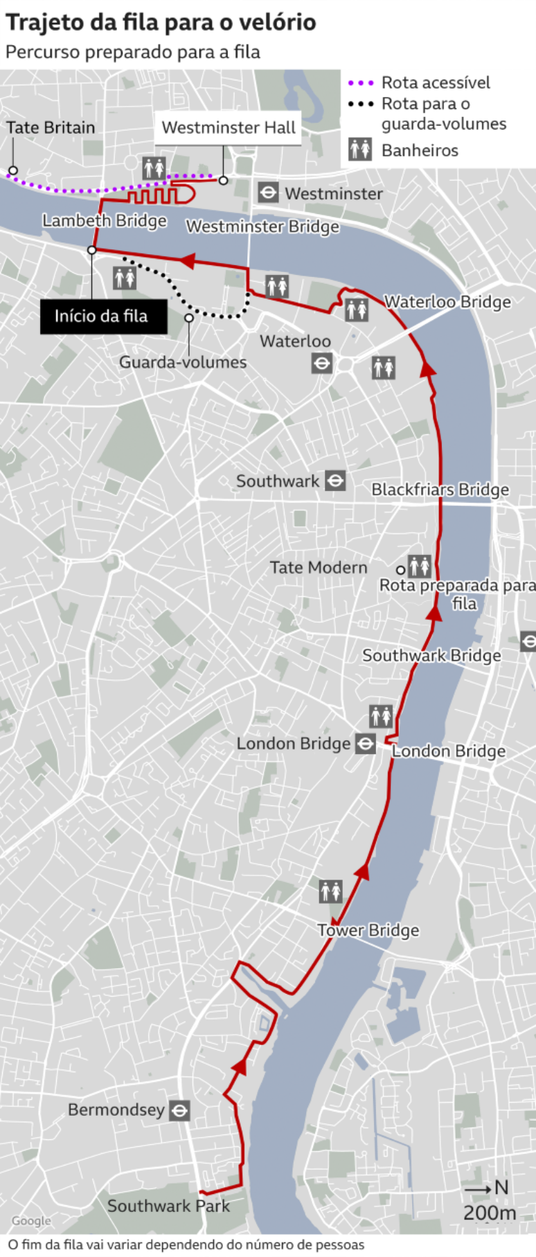 infografico mostra fila no mapa londrino