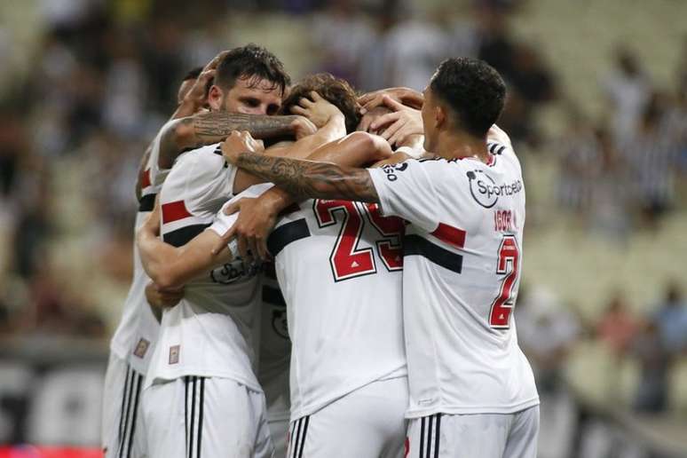 Jogadores do São Paulo comemoram um dos gols marcados na vitória sobre o Ceará (Foto: Rubens Chiri/São Paulo FC)