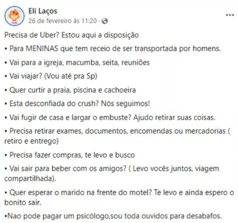 Postagem que viralizou na &eacute;poca em que ela divulgou o trabalho