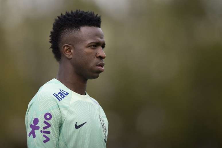 Vini Jr durante treinamento da Seleção Brasileira em Le Havre, na França (Foto: Lucas Figueiredo/CBF)