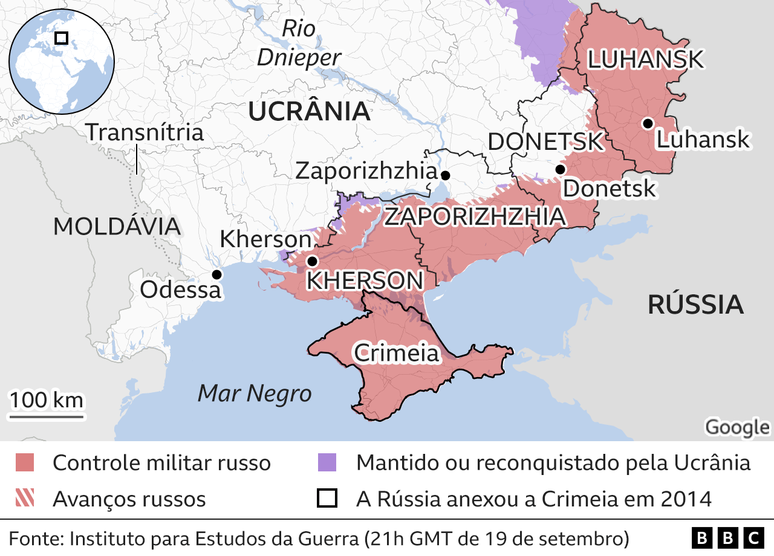 mapa da situação da guerra na Ucrânia