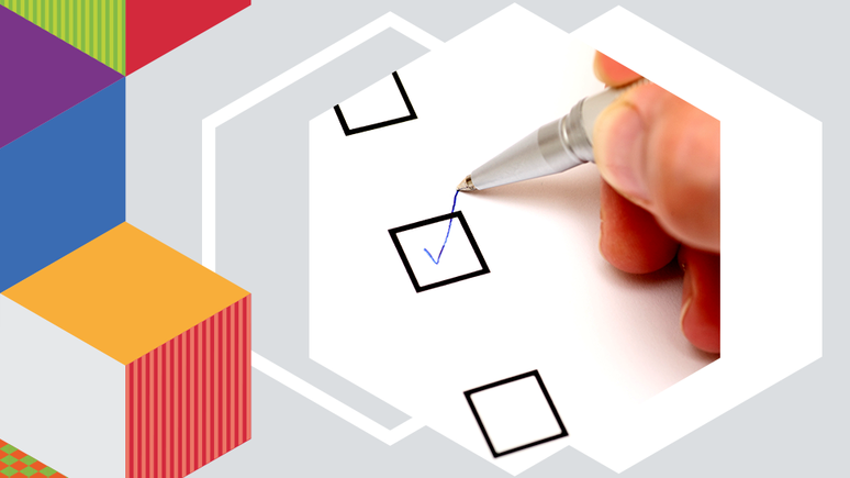 Stylised graphic of a hand holding a pen putting a ticket in a box on a ballot paper