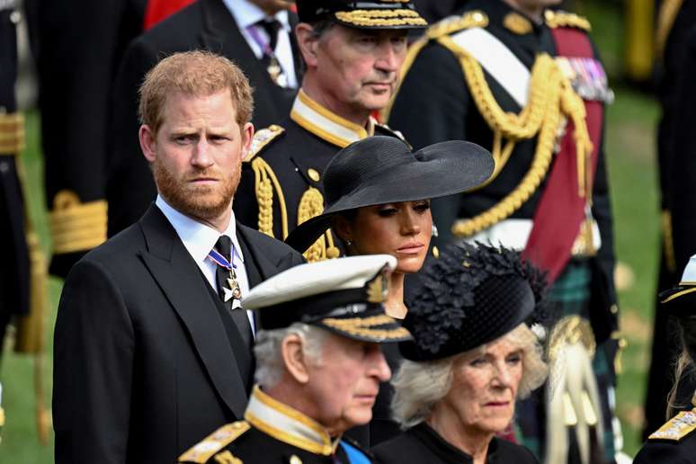 Harry e a esposa Meghan compareceram ao funeral de Elizabeth II