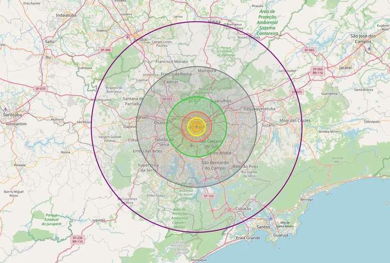 Região que seria afetada pela colisão do Dimorphos (Imagem: Reprodução/Paul McBurney/OpenStreetMap)