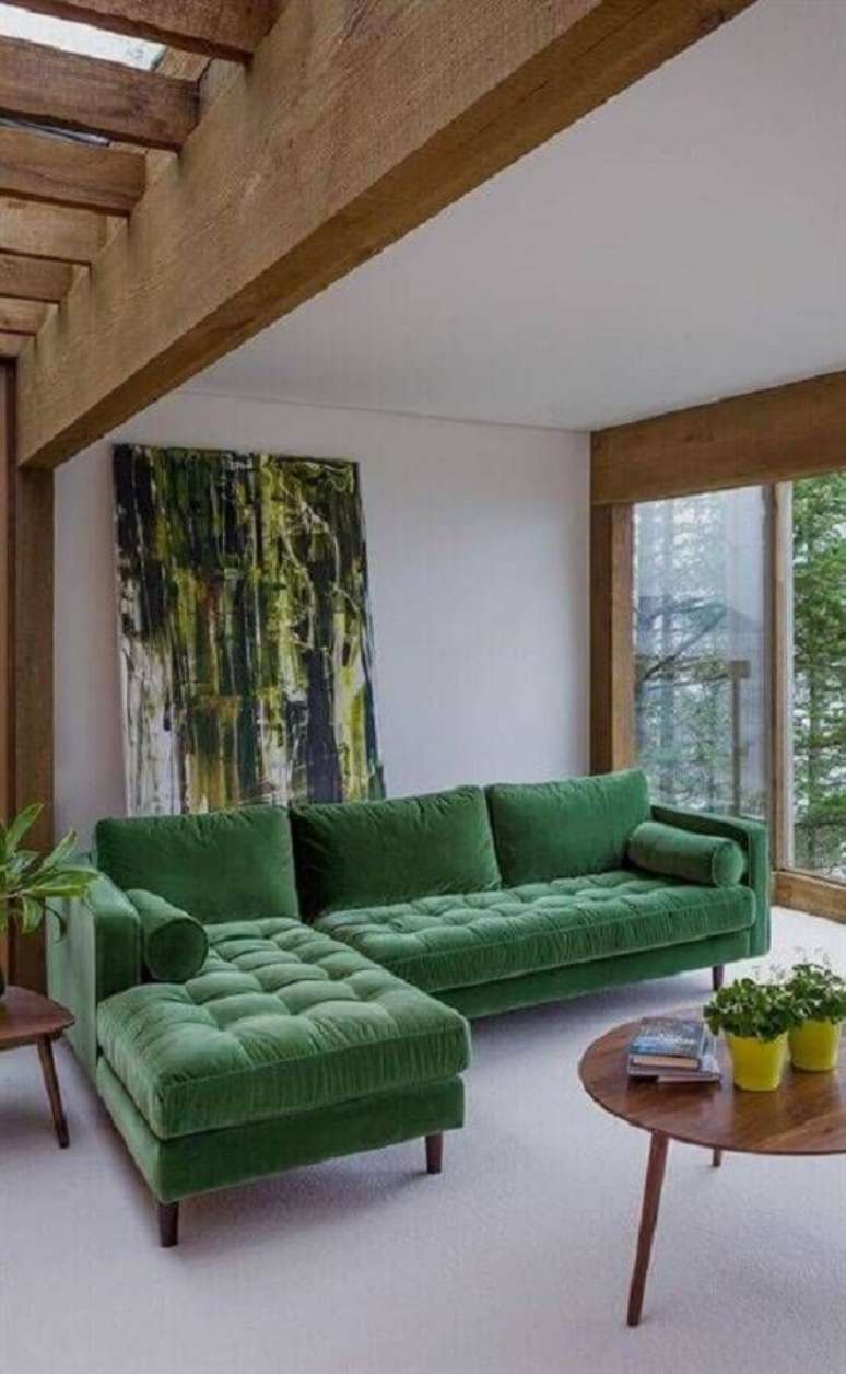 67. Sofá com chaise na cor verde moderna – Foto Home It