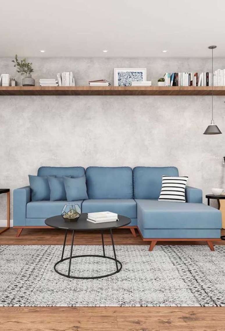51. Sofá chaise na cor azul claro para sala de estar – Foto Decor Facil