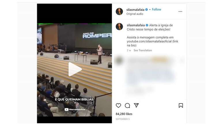 "Ficamos chocados, estão queimando Bíblia, estão fechando igreja. Mas estamos votando em gente que apoia governos que fecham igrejas e que queimam Bíblias", diz Malafaia em vídeo.