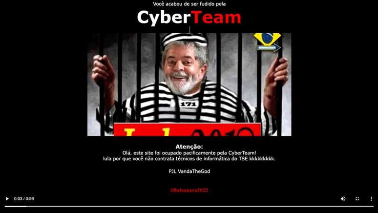 Tela capturada da página oficial do candidato Luiz Inácio Lula da Silva (PT) após ataque hacker 