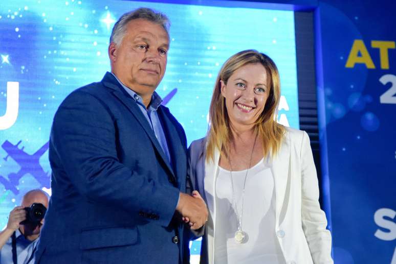 O primeiro-ministro da Hungria, Viktor Orb&aacute;n, &eacute; a grande refer&ecirc;ncia de Giorgia Meloni na Europa