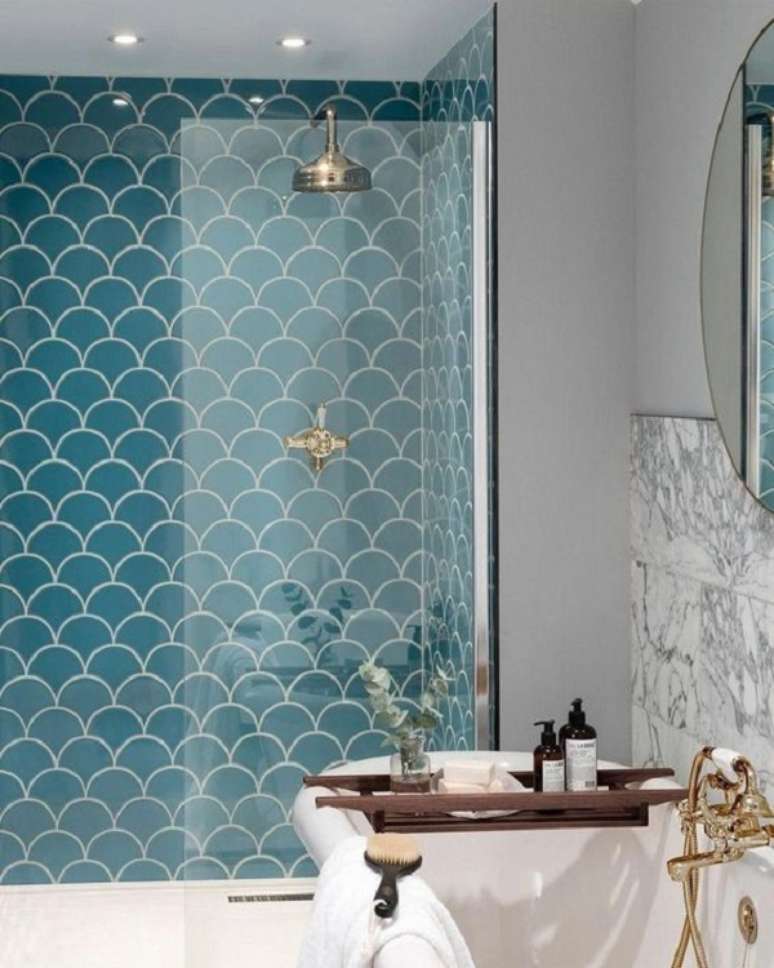 38. Revestimento escama de peixe verde e branco &ndash; Foto Shake My Blog