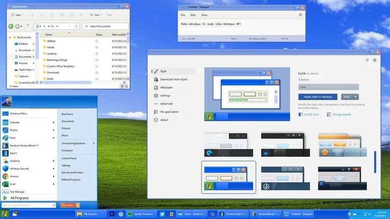 O visual do Windows XP rodando o Windows 11 é a promessa desse aplicativo (Imagem: Reprodução/Stardock)