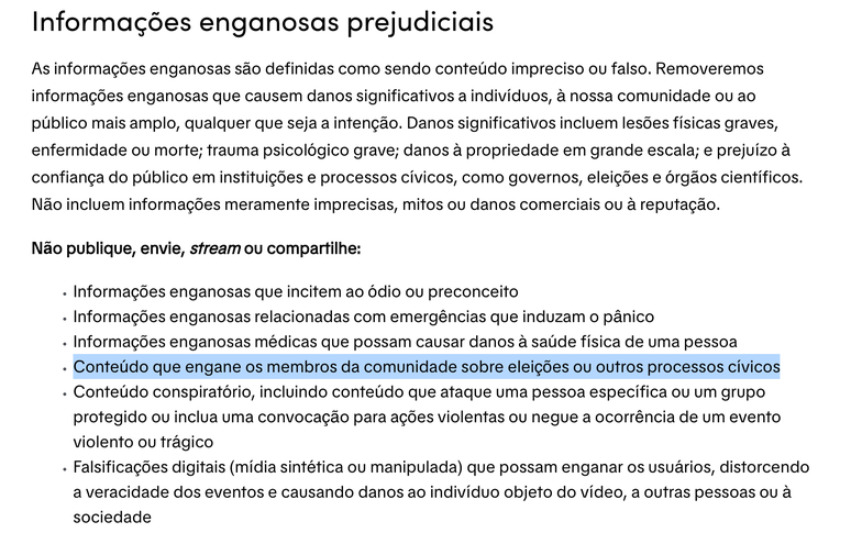 Trecho das diretrizes de comunidade que fala sobre elei&ccedil;&otilde;es