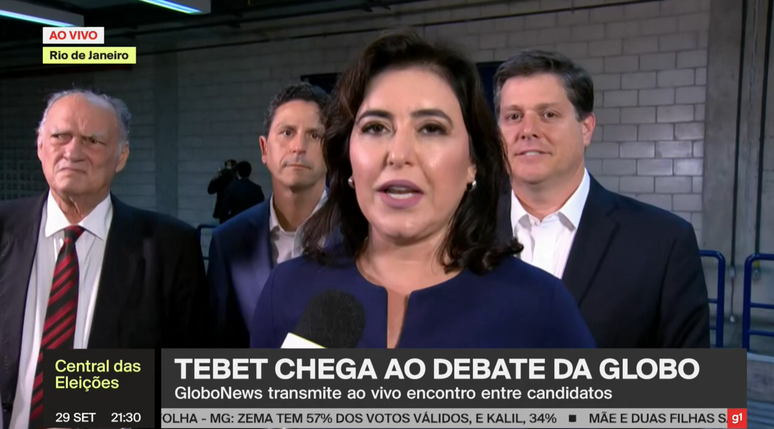 Candidata à Presidência Simone Tebet (MDB) chega aos estúdios da TV Globo para participar de debate