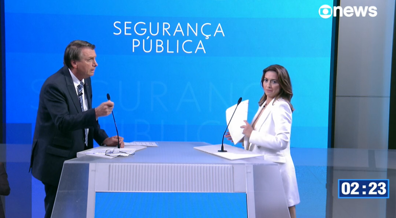 O presidente e candidato à reeleição, Jair Bolsonaro (PL), e a candidata Soraya Thronicke (União Brasil) trocaram acusações em debate na TV Globo 