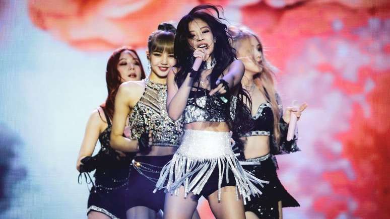 O grupo Blackpink, um dos mais populares do k-pop, durante apresenta&ccedil;&atilde;o no festival norte-americano Coachella