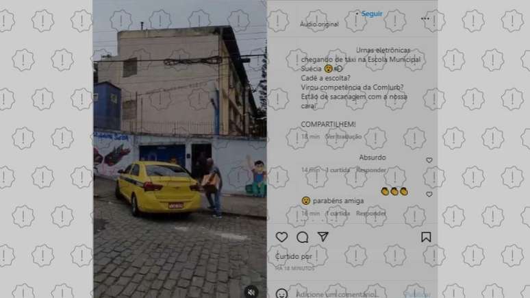 Reprodução de publicação desinformativa que engana ao afirmar que urnas eletrônicas chegaram a escola no Rio de Janeiro sem escolta policial