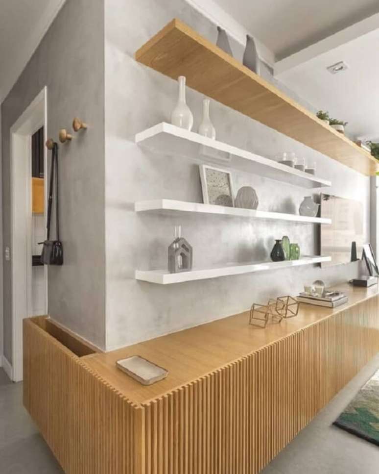 30. Móvel planejado e cimento queimado branco. Fonte – Decoratorist