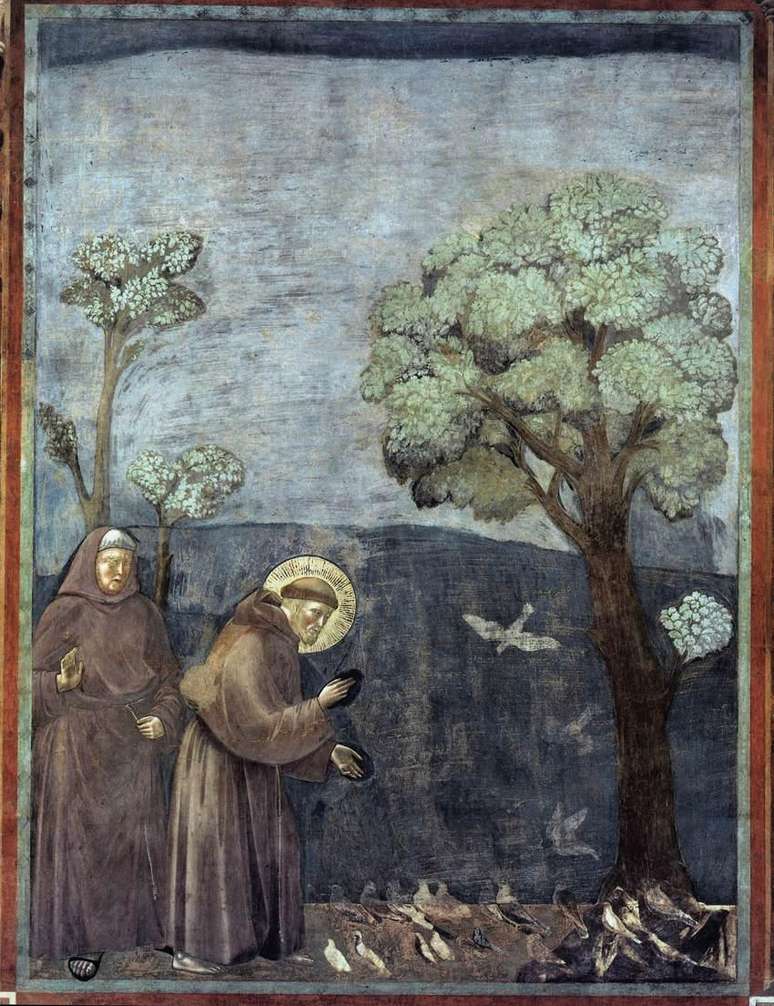Pintura do fim do século 13 ilustra São Francisco pregando aos pássaros