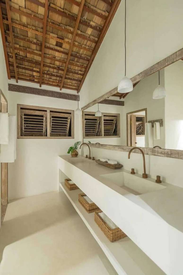 65. Banheiro cimento queimado e branco. Fonte – Vida de Vila