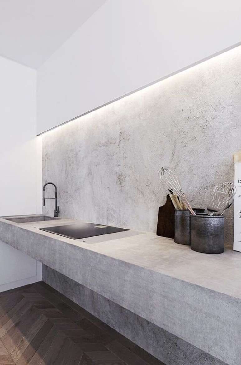 51. Cozinha decorada com cimento queimado branco. Fonte – Decor Fácil