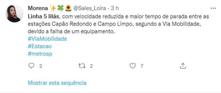 Passageiros relatam transtornos na Linha 5-Lilás do Metrô.