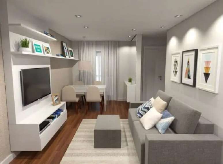 31. Projeto de sala com sof&aacute; retr&aacute;til minimalista. Projeto de Arquiteto e Casa